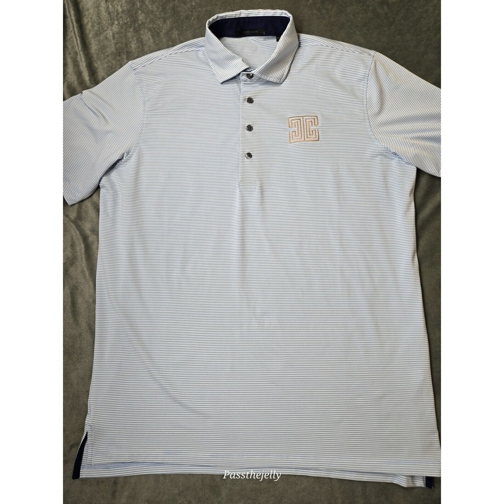 Greyson Polo Shirt Mens Large Golf Geometric Logo Performance Stripe Wicking